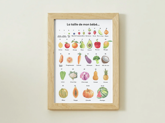 Affiche - taille du bébé en fruit