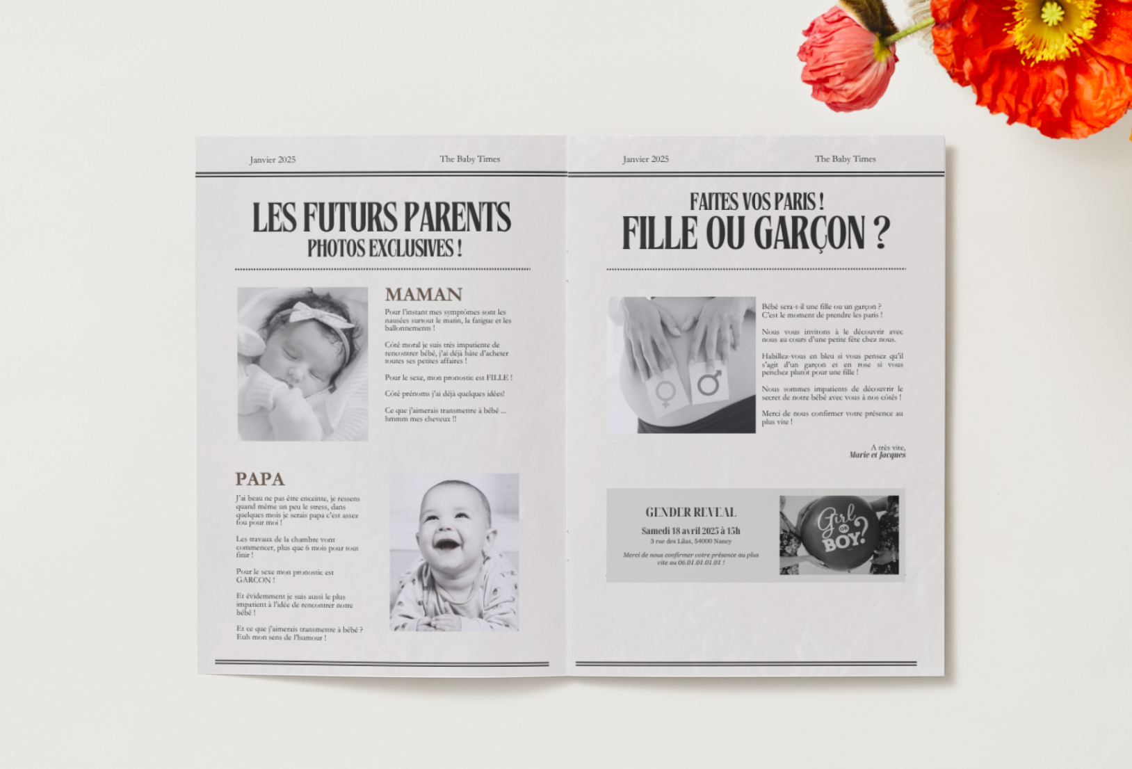 Journal d'annonce de grossesse Canva